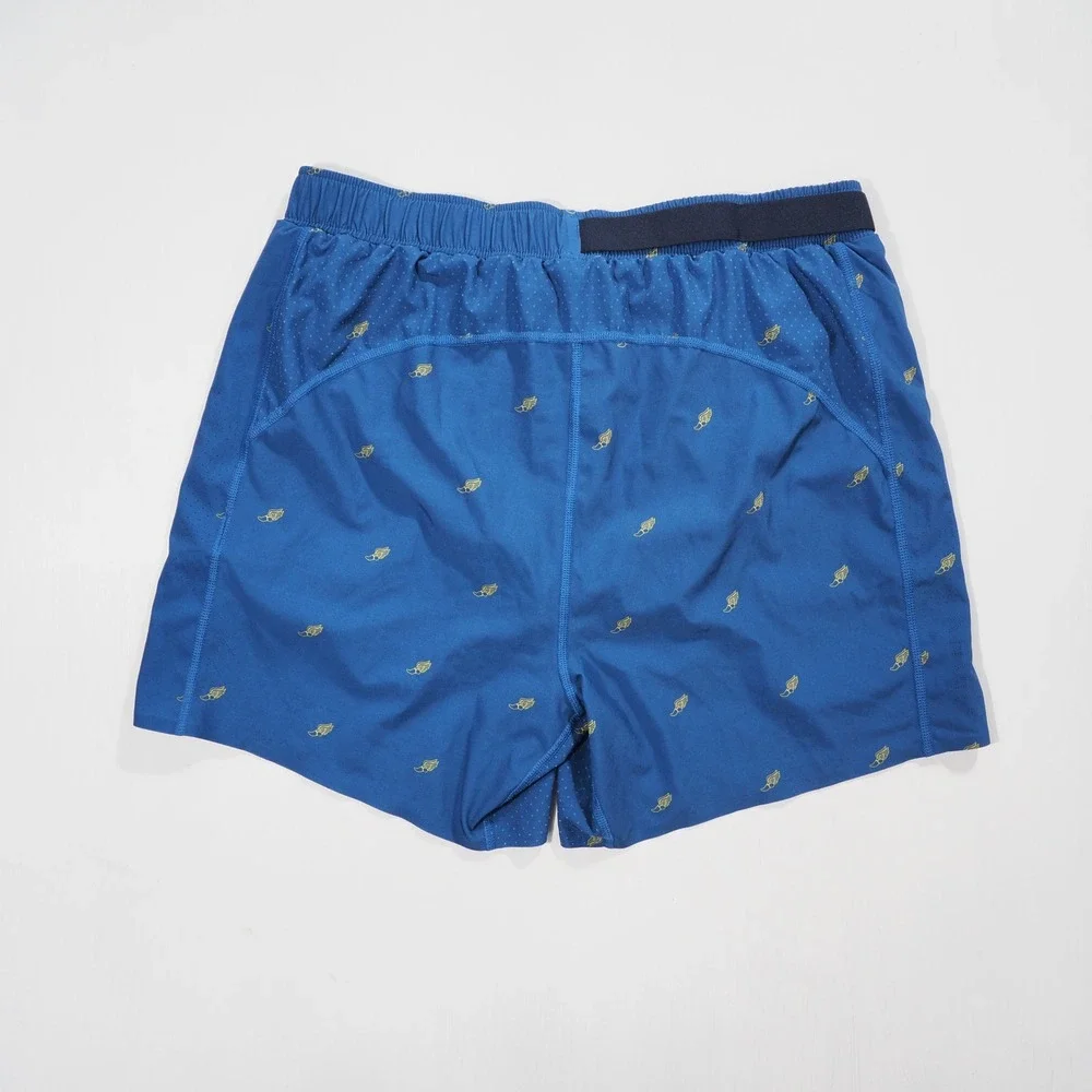 Rhone Swift Academy Shorts Men Medium Blue Winged Foot Print Lined Athletic Loop